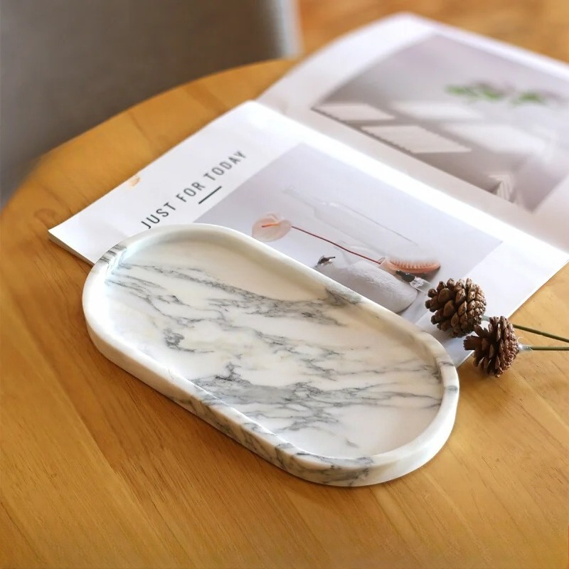 Marble Serving Board - Natural Marble Oval Tray - Luxury