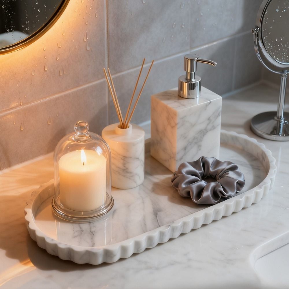 Marble Serving Board - Silicone Oval Storage Tray Marble Pattern